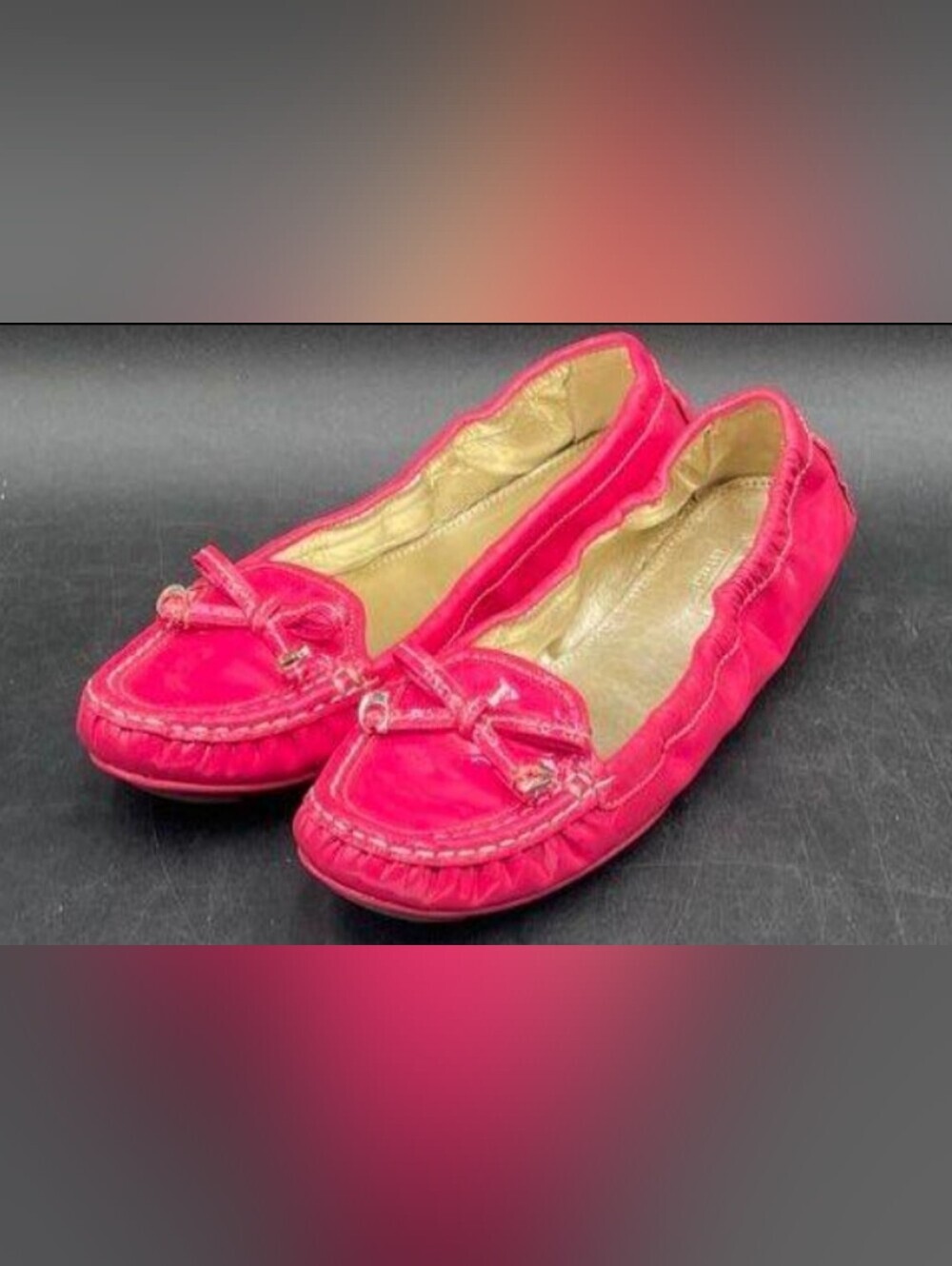 Coach Isabelle Pink/Watermelon Patent Leather Flats Size 7.5 Used Exc